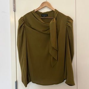 Eloquii Tie Neck Puff Sleeve Blouse Olive Green Sz 20
